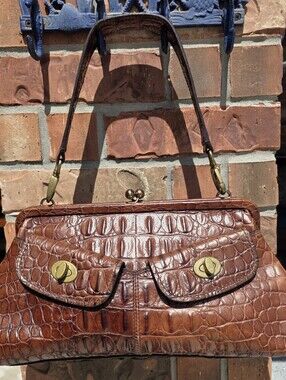 Vintage Miu Miu Brown Crocodile Embossed Leather Kiss-Lock Shoulder Bag Y2K